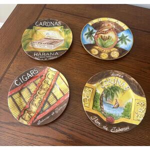 American Atelier 6 1/2" Canape Plates In The Cigars Pattern Set of 4